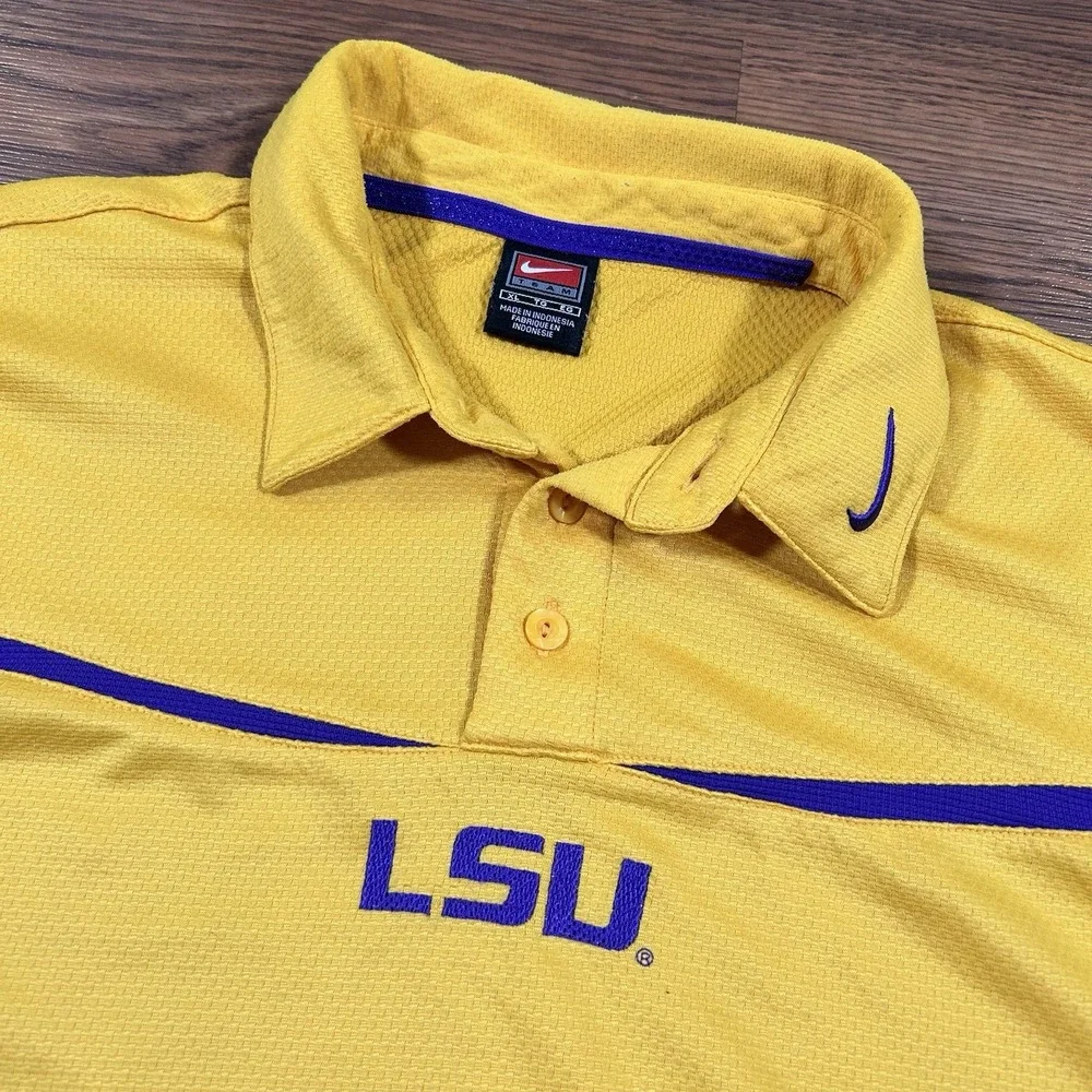 Nike Team LSU Tigers DRI-FIT Short Sleeve Polo Men XL Yellow‎ Purple